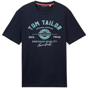 TOM TAILOR Herren T-Shirt mit Logo Print, blau, Logo Print, Gr. M