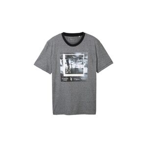 TOM TAILOR DENIM Herren Gestreiftes T-Shirt mit Fotoprint, schwarz, Streifenmuster, Gr. S