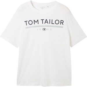 TOM TAILOR Herren Plus - T-Shirt mit Logo Print, weiß, Logo Print, Gr. 2XL