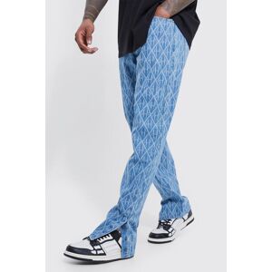 boohooman Mens Man Jeans mit Laser Print und geradem Bein - Blau - 32L, Blau