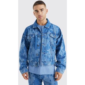 boohooman Mens Kastige Camouflage Jeansjacke mit Laser-Print - Blau - M, Blau