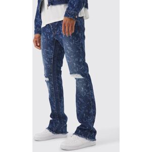 boohooman Mens Slim-Fit Schlagjeans mit Laser-Print - Blau - 30R, Blau