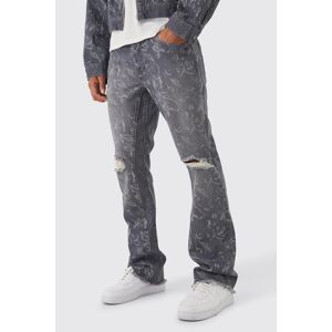 boohooman Mens Slim-Fit Schlagjeans mit Laser-Print - Grau - 32R, Grau