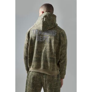 boohooman Mens Active Training Dept Camo Boxy Hoodie - Khaki - XS, Khaki