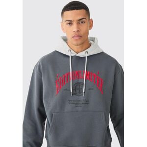 boohooman Mens Oversized Boxy 3d Embroidered Edition Hoodie - Grau - M, Grau