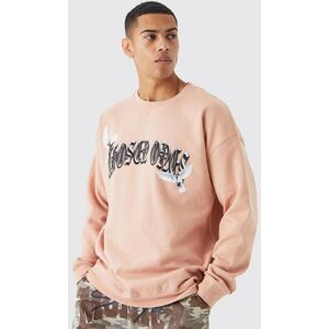 boohooman Mens Oversize Sweatshirt mit Vogel-Print - Rosa - S, Rosa