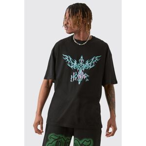 boohooman Mens Tall Metallic Puff Print Cross Graphic T-shirt In Black - Schwarz - M, Schwarz