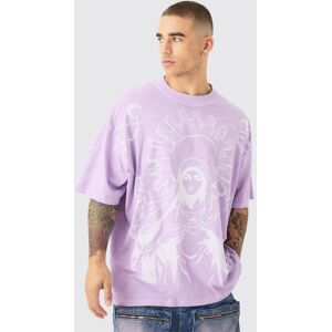 boohooman Mens Oversized Over The Seam Renaissance Line Print T-shirt - Lila - L, Lila