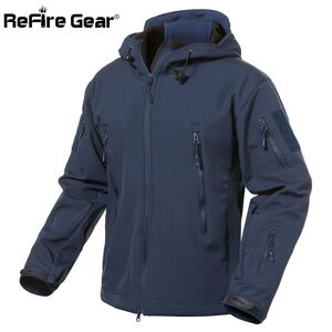 Refire Gear Wasserdichte Softshell-Taktische Militärjacke Für Herren, Mehrere Taschen, Fleece-Innenfutter, Winddichter Outdoor-Wander-Armeemantel, Marineblauer Kapuzenpullover