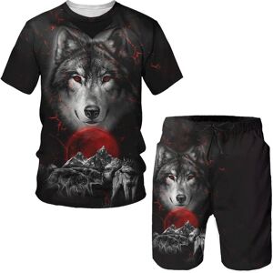 Etst Wendy 005 Sommer 3d Wolf Bedrucktes Herren T-Shirt/anzug Hip Hop O-Ausschnitt Kurzarm T-Shirts Und Shorts Zweiteiliges Set Cool Animal Sportswear Trainingsanzug