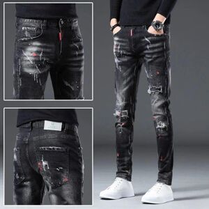 Xk22gd Leichte Luxus-Jeans Mit Splash-Ink-Print Für Herren, Trend-Ins, Schmale Hose Mit Kleinem Bein, Tide-Retro-Patches, Herrenhose