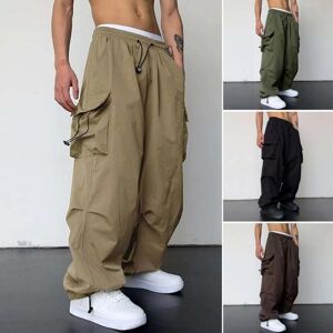 Meizhenchang Herren-Cargohose Mit Mehreren Taschen, Übergroß, Einfarbig, Elastisch, Hohe Taille, Tiefer Schritt, Knöchelband, Weich, Atmungsaktiv, Hip-Hop-Streetwear, Lange Herrenhose