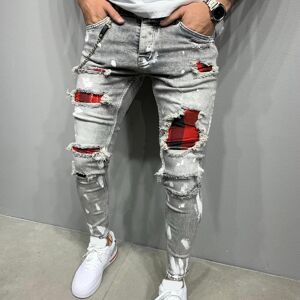 Industry & Business Mode Männer Solide Ripped Skinny Fit Stretch Denim Farbe Patchwork Jeans Hosen