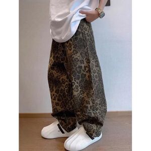 Yumi Wardrobe Tan Leopard Jeans Männer Denim Hosen Männlichen Übergroßen Breite Bein Hosen Street Hip Hop Vintage Kleidung Lose Beiläufige