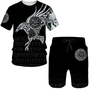 Etst Wendy 05 Viking The Raven Of Tattoo 3d-Druck Herren-T-Shirt-Anzug, Lässig, Kurzärmelig, Retro-Stil, T-Shirts, Shorts, Harajuku, Sommer, Zweiteiliges Set