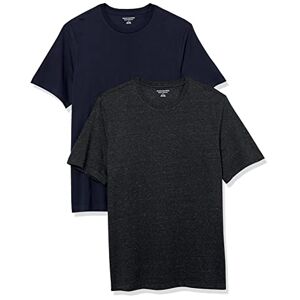 Amazon Essentials Herren T-Shirt mit kurzen Ärmeln und Rundhalsausschnitt in normaler Passform, 2er-Pack, Dunkelgrau Meliert/Marineblau, S