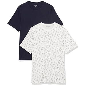 Amazon Essentials Herren T-Shirt mit kurzen Ärmeln und Rundhalsausschnitt in normaler Passform, 2er-Pack, Marineblau/Weiß Bootsmuster, XS
