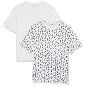 Amazon Essentials Herren T-Shirt mit kurzen Ärmeln und Rundhalsausschnitt in normaler Passform, 2er-Pack, Grellweiß/Weiß Ananasaufdruck, XS
