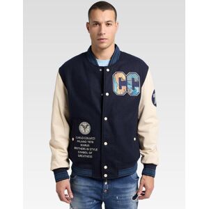 Carlo Colucci Collegejacke Herren Wolle bedruckt, blau