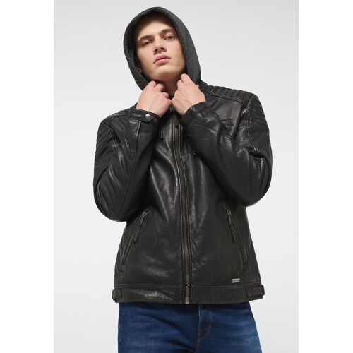 Mustang Lederjacke mit Kapuze braun