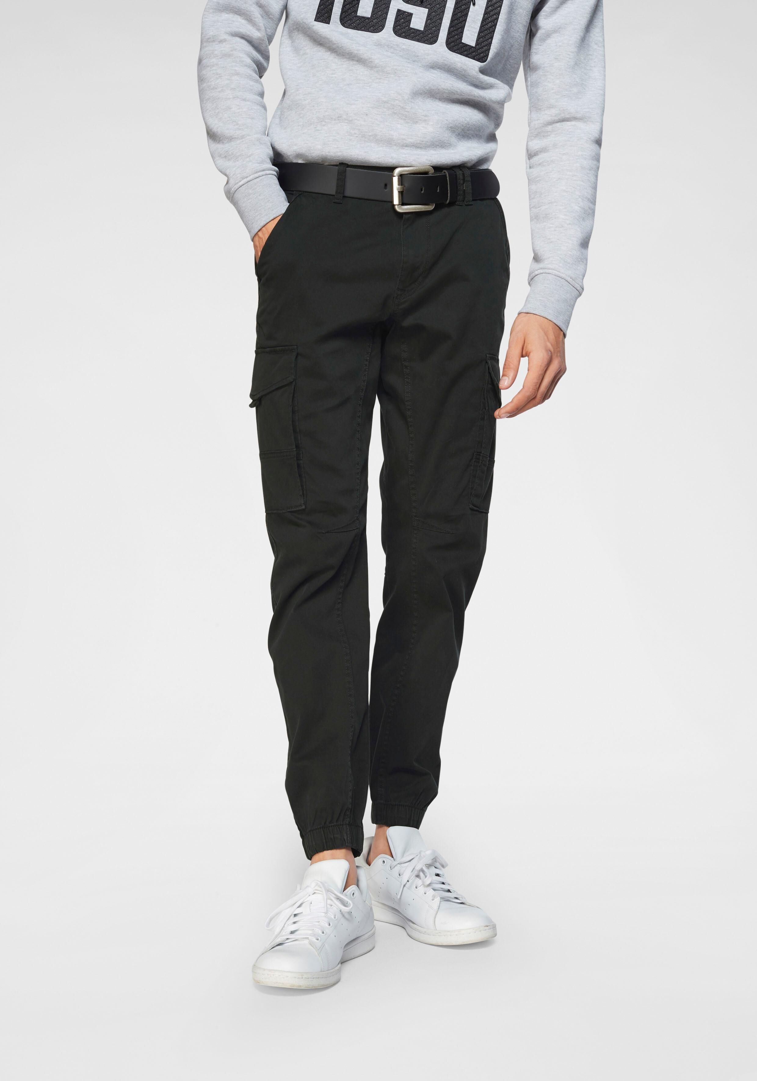 Cargohose JACK & JONES "PAUL FLAKE" Gr. 33, Länge 32, schwarz (black) Herren Hosen Cargohosen