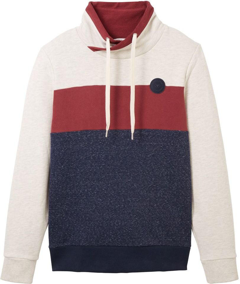 TOM TAILOR Herren Sweatshirt mit Stehkragen, weiß, Colour Blocking, Gr. XXL