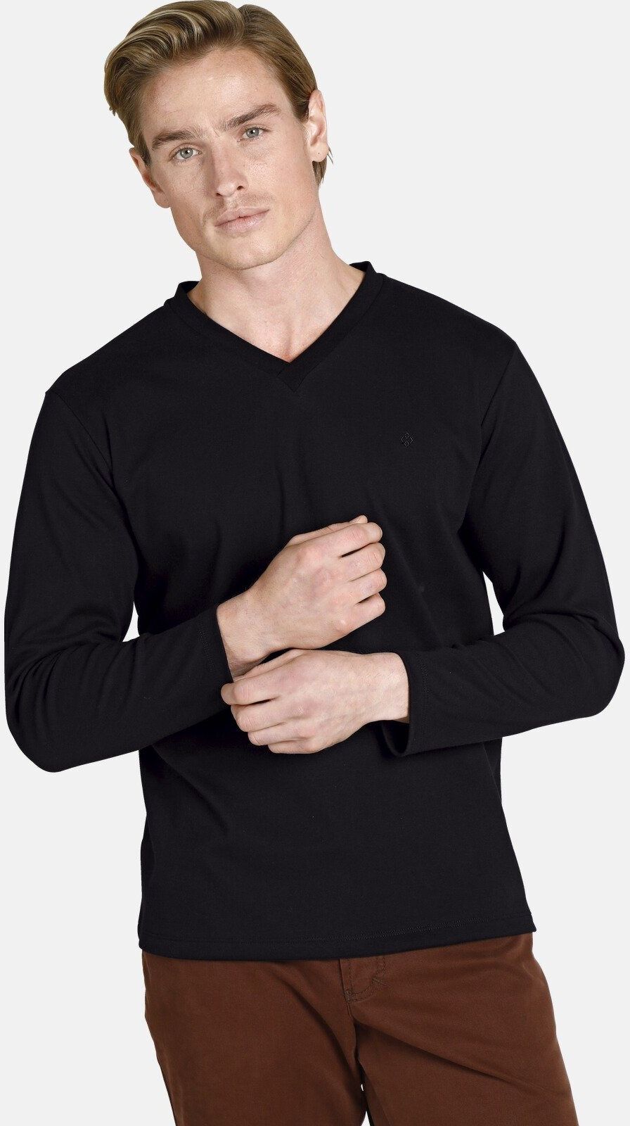 Charles Colby Langarmshirt »EARL CILLIAN« (2er-Pack) komfortables Basic-Shirt, schwarz