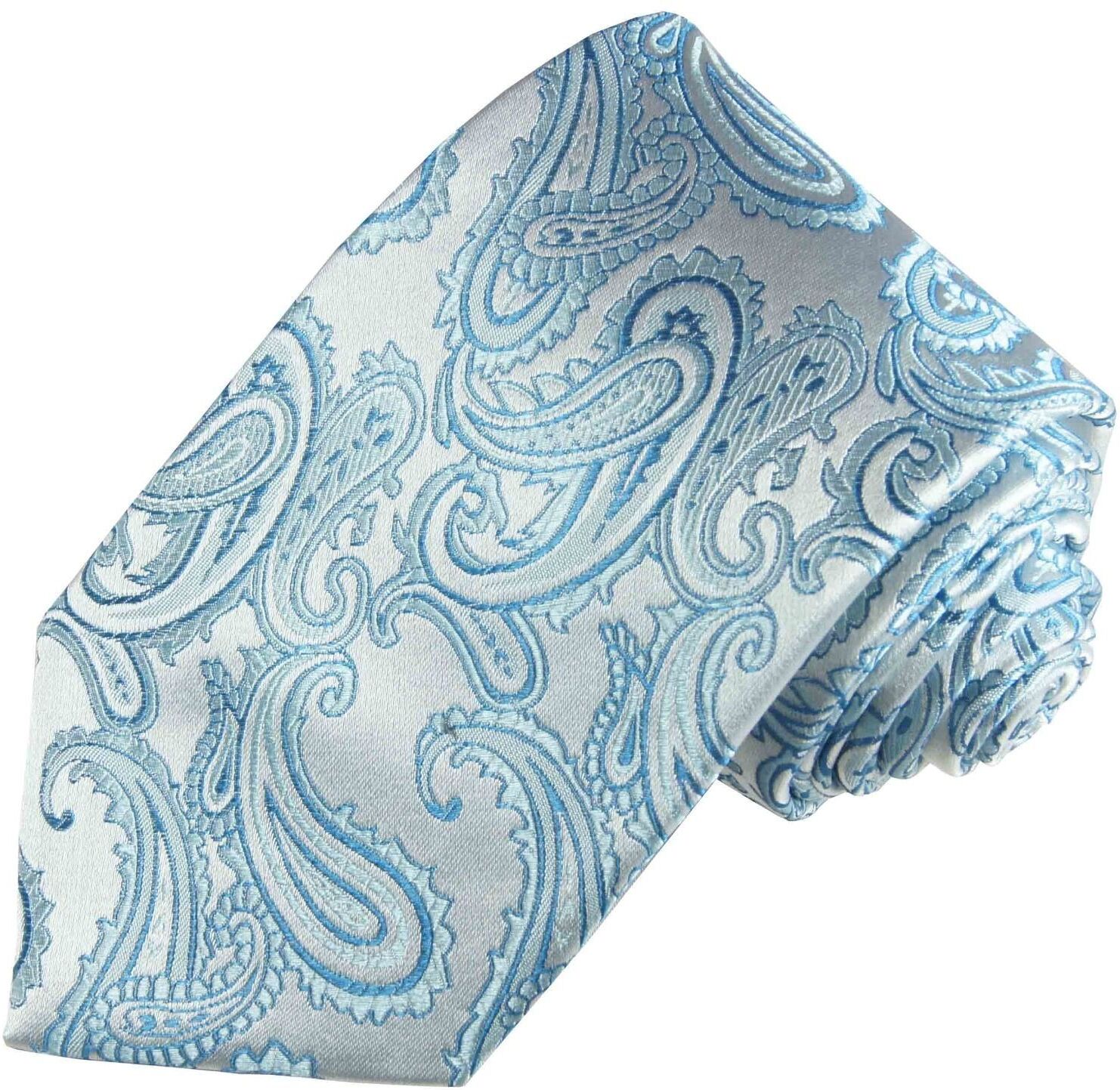 Paul Malone Krawatte »Elegante Seidenkrawatte Herren Schlips modern paisley brokat 100% Seide« Schmal (6cm), hellblau silber 399