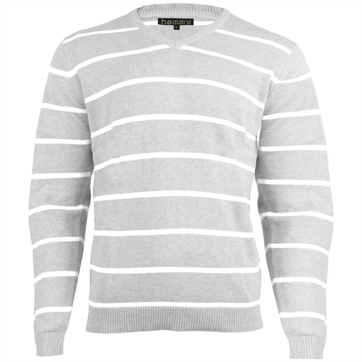 hemmy Fashion Streifenpullover Sweater Pulli Herrenpullover mit weißen Streifen, versch. Ausführungen und Größen, Grau