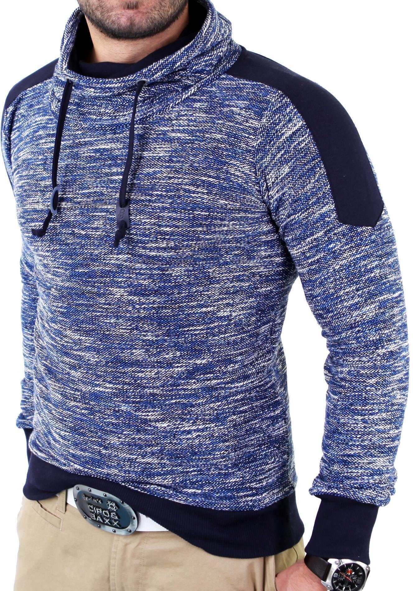 Reslad Strickpullover »Herren Huge Collar Sweatshirt Pullover« mit hohem Kragen, blau