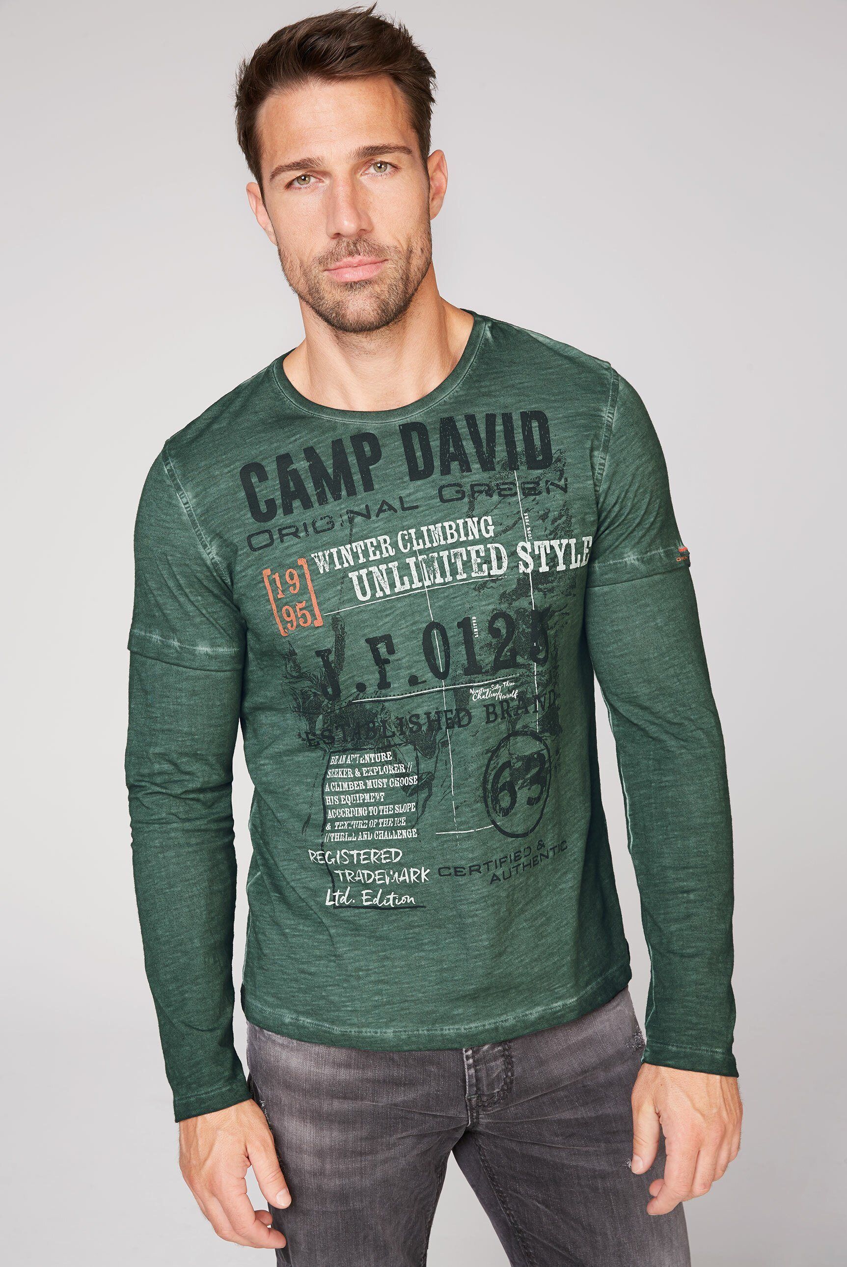 CAMP DAVID Langarmshirt mit Necktape, grün