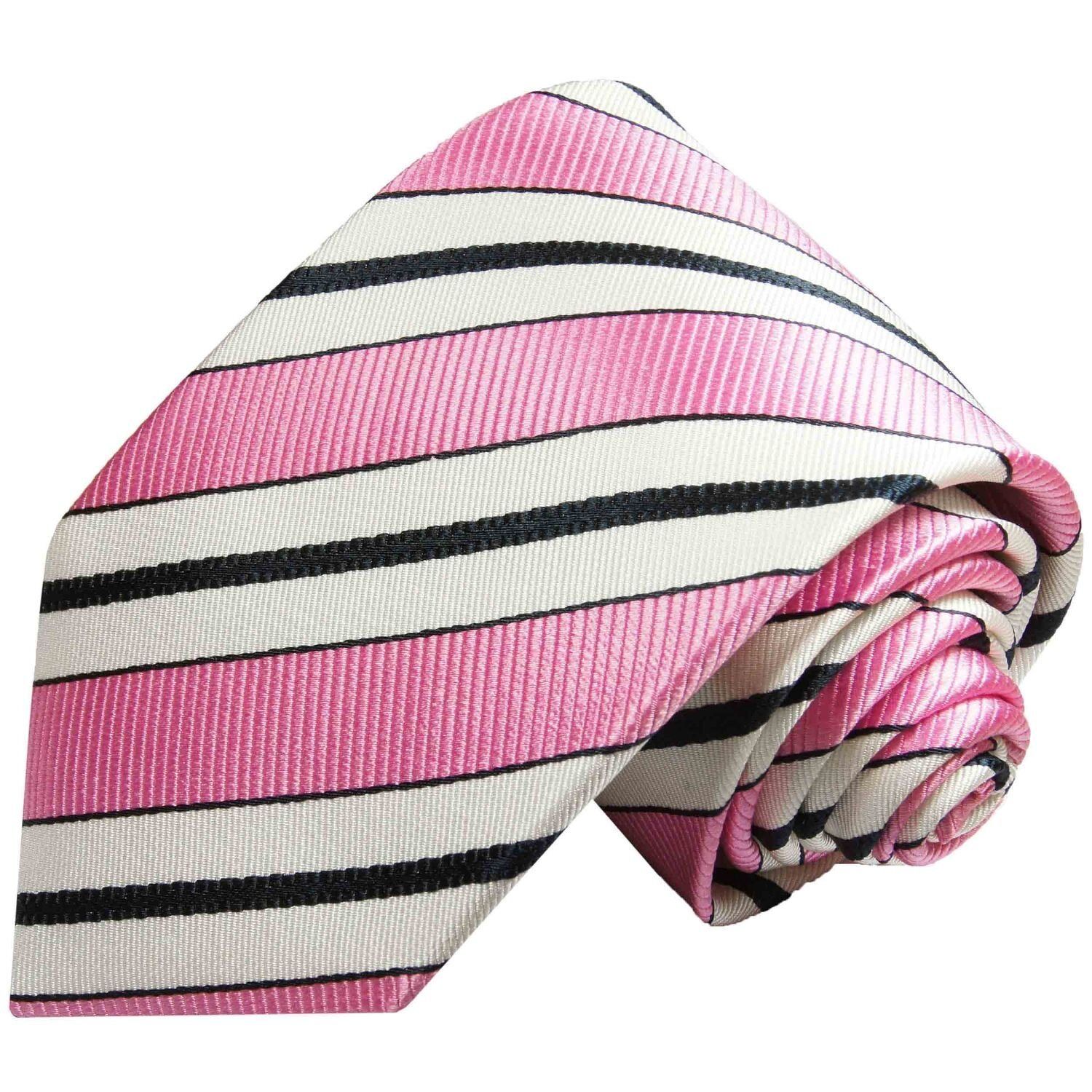 Paul Malone Krawatte »Herren Seidenkrawatte Schlips modern gestreift 100% Seide« Schmal (6cm), pink 110, pink