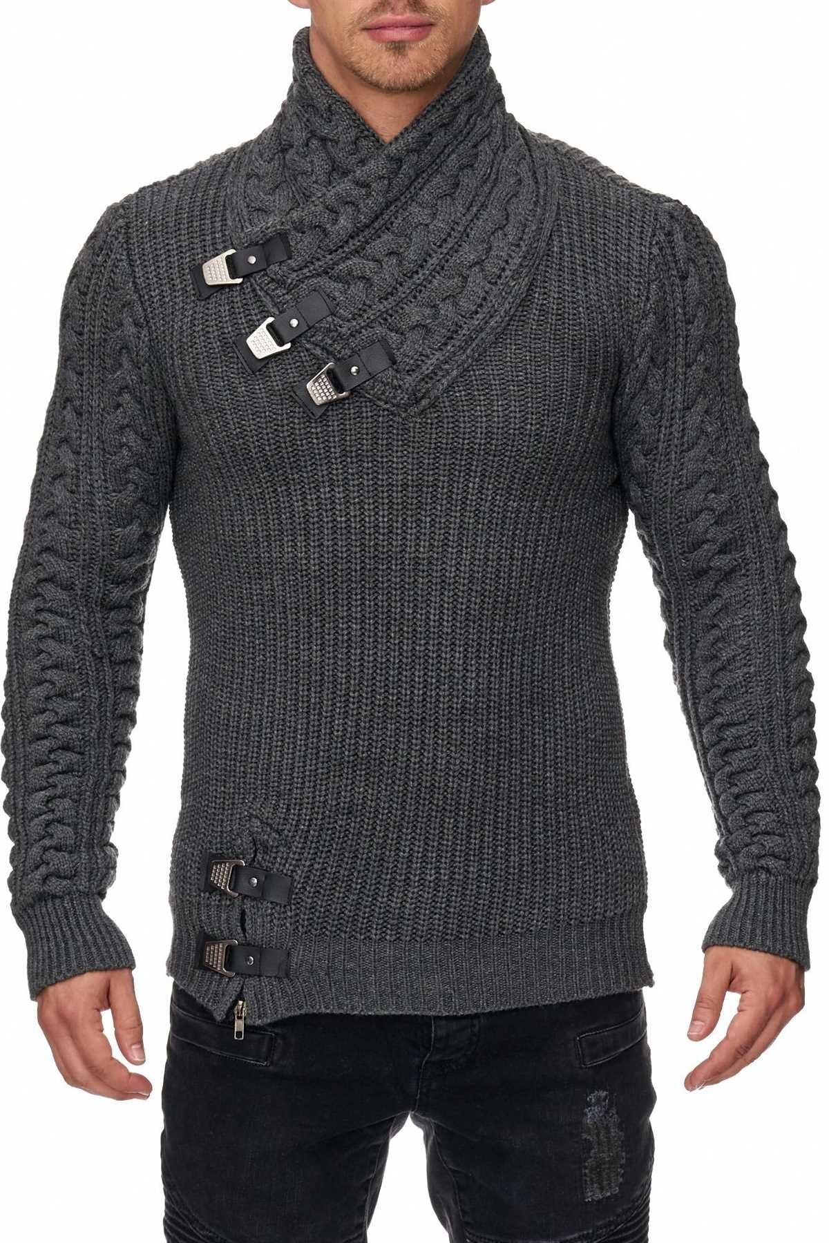 Tazzio Rundhalspullover »15462« moderner & zeitloser Grobstrick Pullover mit Schalkragen, anthrazit