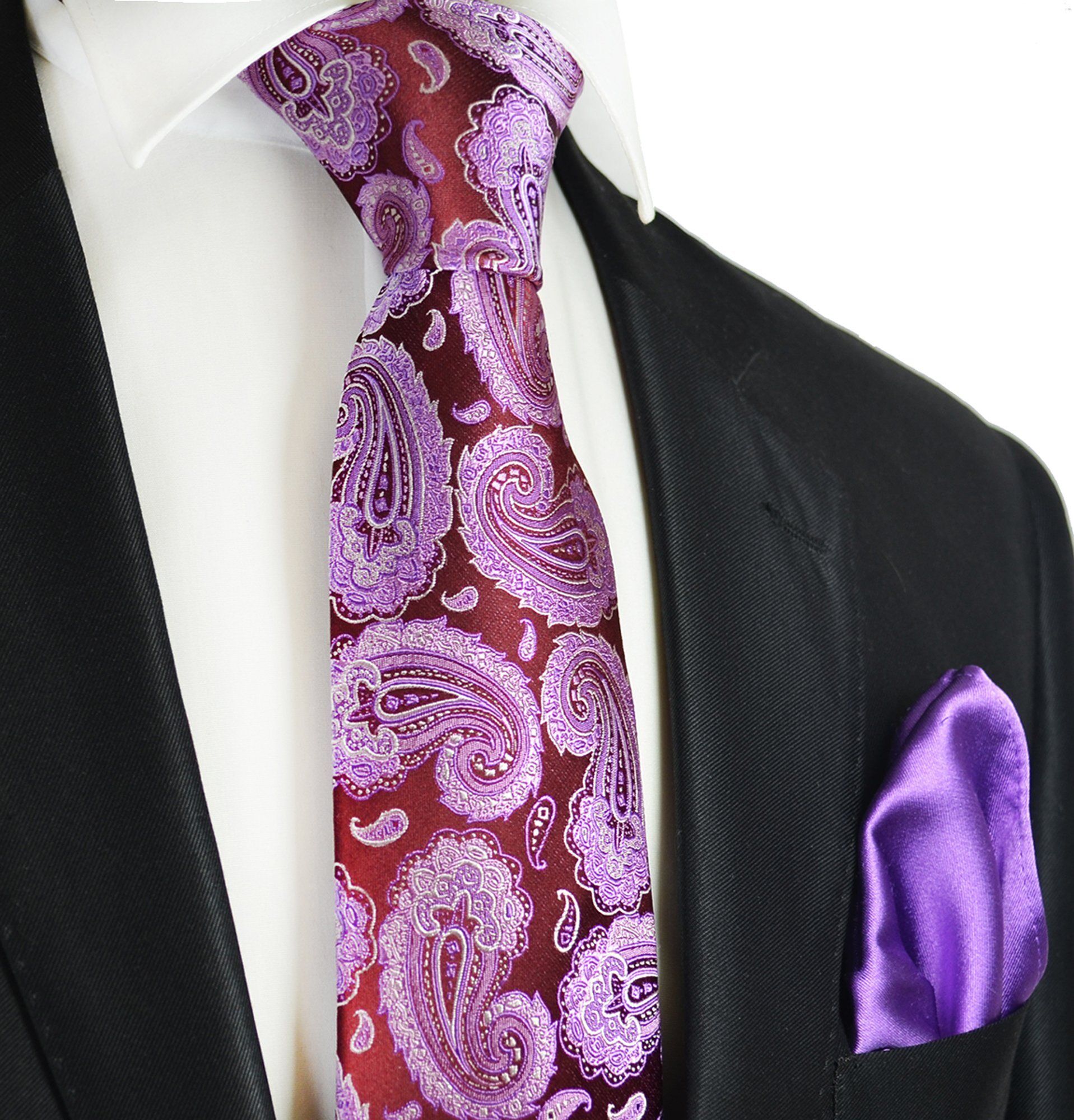 Paul Malone Krawatte »7-Fold Seidenkrawatte Schlips modern elegant 100% Seide paisley« (Set, 2-St., mit Einstecktuch) mauve pink S13977-11, mauve pink