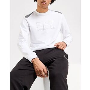 Emporio Armani EA7 7 Lines Cotton-Blend Logo Crew Sweatshirt, White