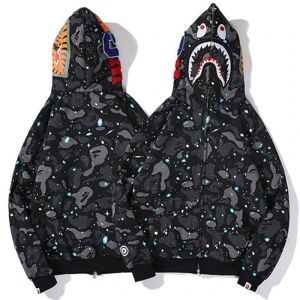 Bape hættetrøje Shark outh Ape Camo Print Bomuld Full kip Jakke fo k Camo black M