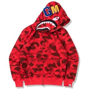 Bape hættetrøje Shark outh Ape Camo Print Bomuldsjakke med fuld lynlås til Y Z W röd M