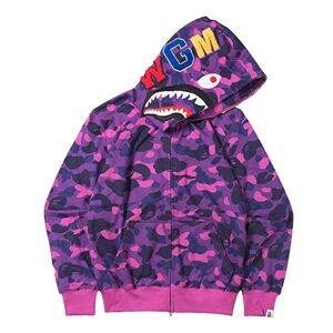 Shark outh hættetrøje med 3d print Wgm broderet cardigan camouflage hættetrøje. purple M