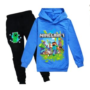 Børne Minecraft træningsdragt Sæt Sport Hoodie Bukser Casual outfit blue 130cm