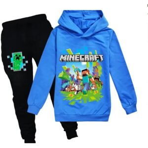 Børne Minecraft træningsdragt Sæt Sport Hoodie Bukser Casual outfit - Perfet blue 130cm