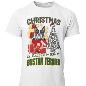 Highstreet Boston Terrier hundet-shirt - Julen er bedre med en Boston T White L