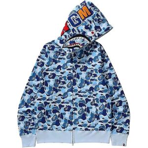 Shark Ape Bape Hættetrøje Camo Print Polyester Sweatshirt Casual Loose Zip Hættetrøje Til Mænd Kvinder blå L