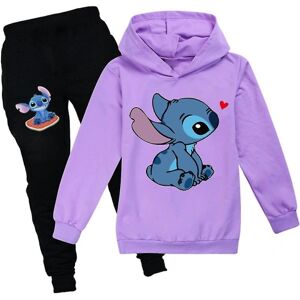 Børne Lilo And Stitch Print Træningsdragt Sæt Langærmet Hættetrøje Sweatshirt Lange joggingbukser Sport Outfit K Purple 13-14Y