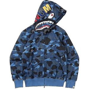 Shark Ape Bape Hættetrøje Camo Print Polyester Sweater Casual Loose Zip Hættetrøje Til Mænd Damer Klassiker i julklapp Dark blue XL