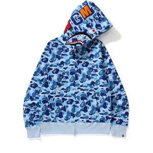 Herre hættetrøje Camo Loose Zipper Jacket Sweatershirt til mænd dreng Cyan Blue S