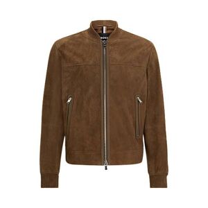 Boss Regular-fit jacket with ribbed cuffs in suede