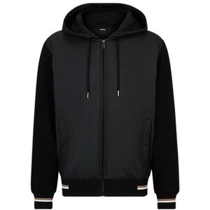 Boss Mixed-material zip-up hoodie with signature-stripe trims