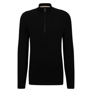 Boss Zip-neck sweater in micro-structured cotton