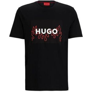 HUGO Cotton-jersey regular-fit T-shirt with flame logo