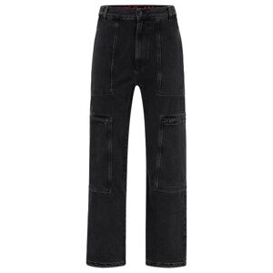 HUGO Loose-fit jeans in black denim with adjustable hems